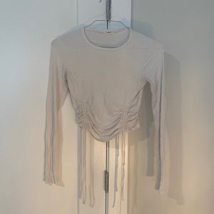White Ribbed Long Sleeve with Front Ruching